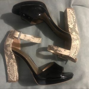 BCBG Chunky Ankle Strap Heels
